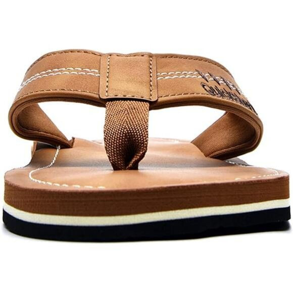 Mens Leather Flip Flops Arch Support Thong Sandals Beach Water Slippers - Picture 6 of 7